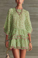 Robe verte en mousseline à imprimé léopard
