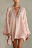 Boho-Minikleid mit Strassfransen