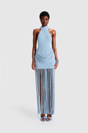 Robe Maxi Halo à Franges Azur