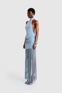 Robe Maxi Halo à Franges Azur
