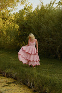Midi-Kleid mit U-Ausschnitt und Lagenrock