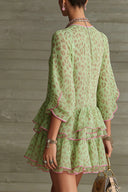 Robe verte en mousseline à imprimé léopard