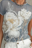 Blå chiffonbluse med blomstermønster