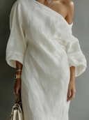 Robe longue ivoire en coton et lin, asymétrique