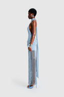 Robe Maxi Halo à Franges Azur