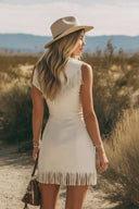 Vintage-Minikleid im Western-Stil mit V-Ausschnitt und Fransen