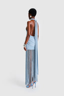Robe Maxi Halo à Franges Azur