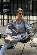 Conjunto casual de cárdigan con cremallera y pantalones