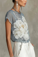 Blå chiffonbluse med blomstermønster