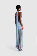 Robe Maxi Halo à Franges Azur