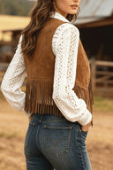 Mouwloos vest met V-hals en franjes