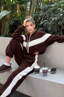 Conjunto casual de cárdigan con cremallera y pantalones