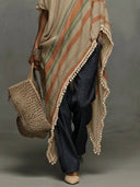 Robe kaki à franges et épaules dénudées
