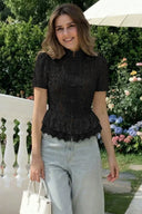Kanten blouse met opstaande kraag