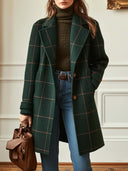 Manteau en tweed à carreaux rétro pour femme avec col à revers