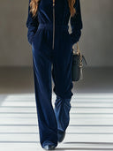 Lässiger weiter Vintage-Cord-Jumpsuit mit elastischer Taille und Reißverschluss