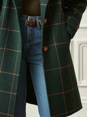 Manteau en tweed à carreaux rétro pour femme avec col à revers