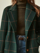 Manteau en tweed à carreaux rétro pour femme avec col à revers