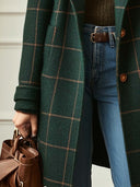 Manteau en tweed à carreaux rétro pour femme avec col à revers