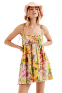 Mona Blumenbedrucktes Chiffon Mini-Kleid