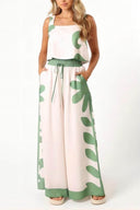 Conjunto de pantalones anchos sin mangas con estampado floral folk suelto