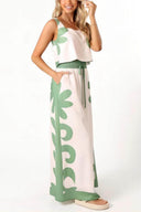Conjunto de pantalones anchos sin mangas con estampado floral folk suelto