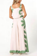 Conjunto de pantalones anchos sin mangas con estampado floral folk suelto