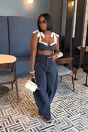 Set pantaloni largi cu dungi retro chic