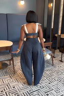 Set pantaloni largi cu dungi retro chic