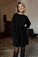 Solid Color Pullover Round Neck Sweater & Pleated Skirt Set
